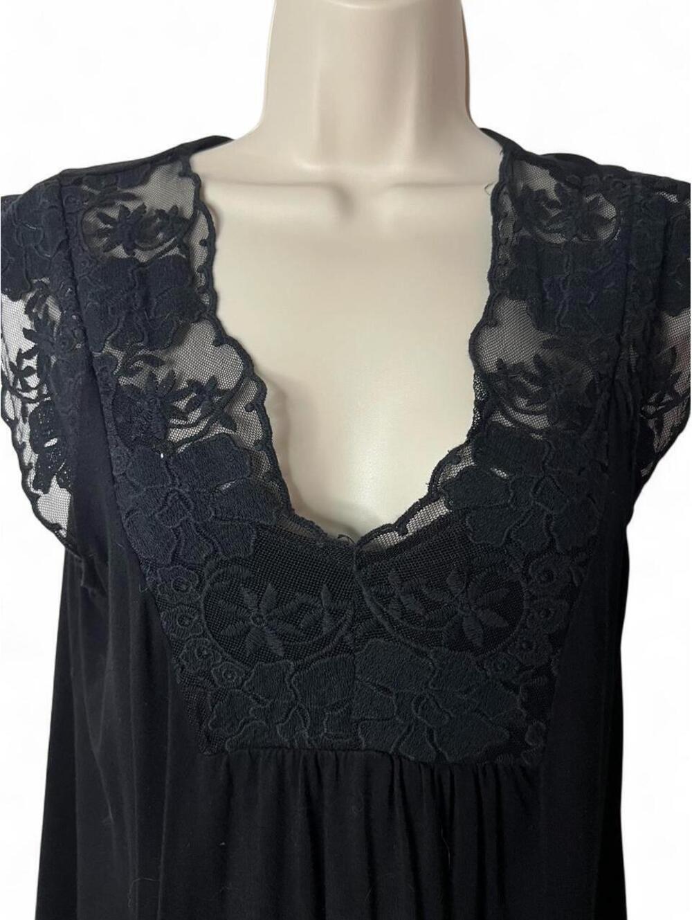 Allie Rose Blouse Womens Medium Black Lace Scoop Neck Cap Sleeve Tunic Top M